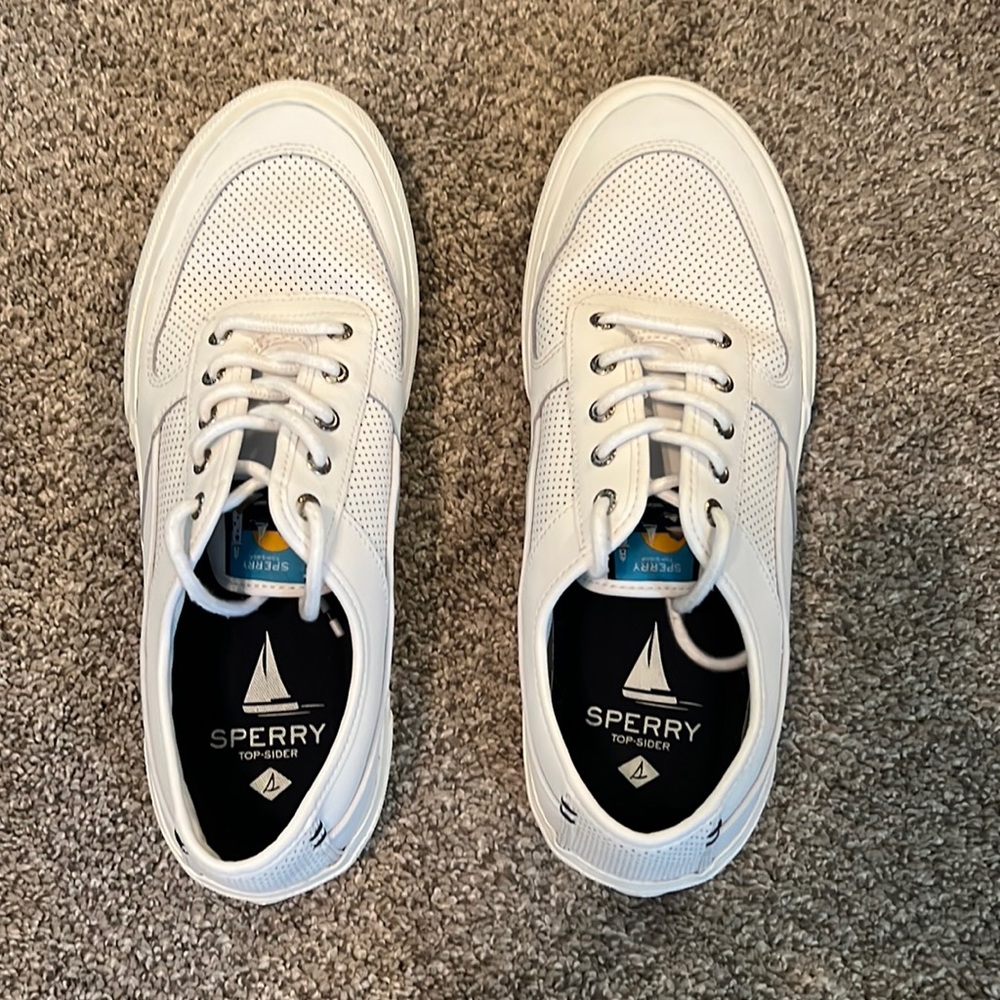 Sperry Soletide 2 Eye Lace Up Perforated Boat Shoes Mens Size 11.5 White